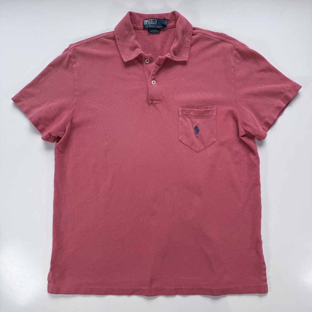 POLO RALPH LAUREN Short Sleeve Polo Pocket‎ Shirt Mens Medium Custom Fit Pink